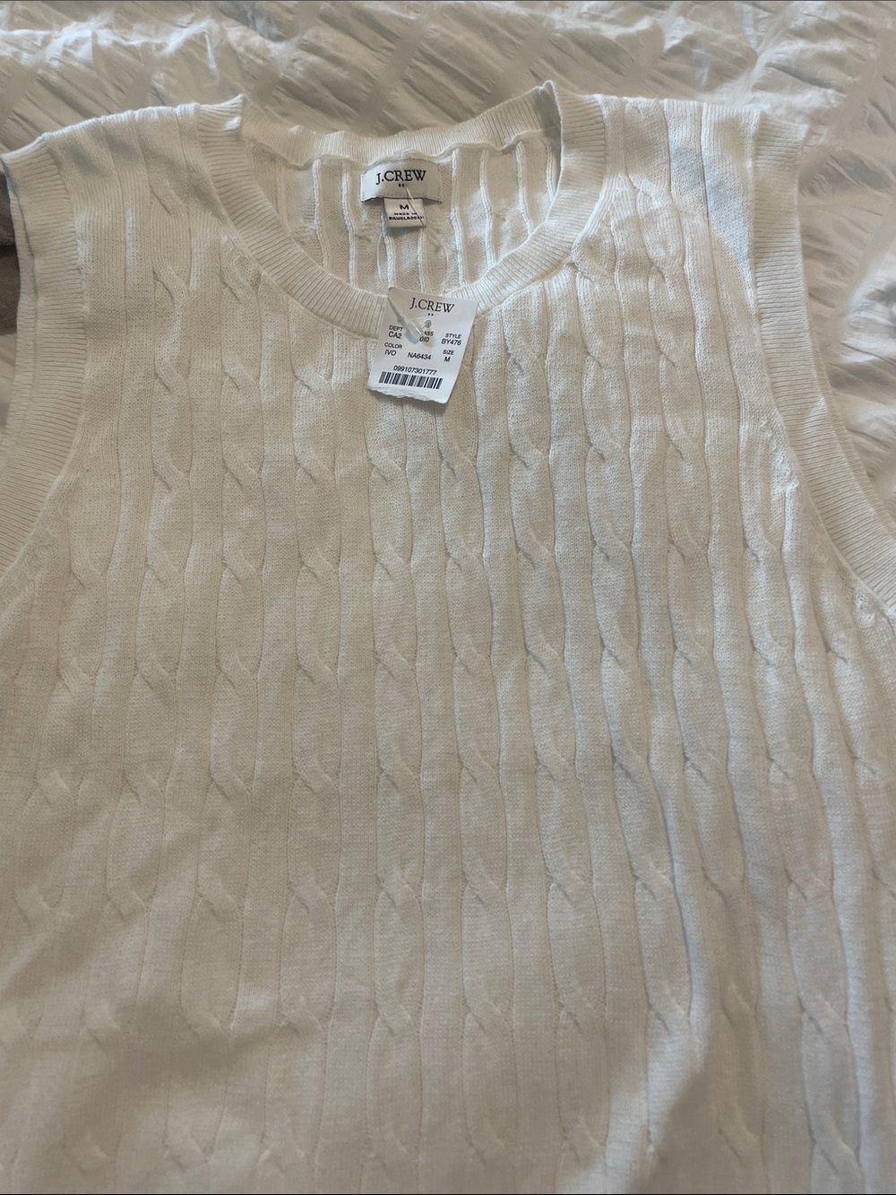 J. Crew Cream Cable-Knit Sleeveless Sweater Shell